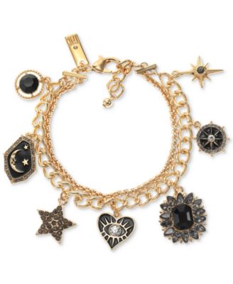 I.N.C. International Concepts - Gold-Tone Mixed Stone Color Evil Eye Heart Double-Row Charm Bracelet