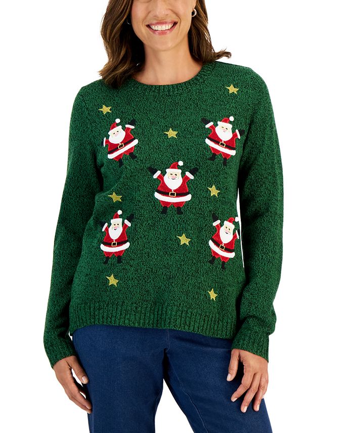 Karen Scott - Women's Santa Sleigh Embellished Graphic Sweater
