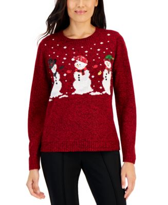 Karen Scott Women's Snowman Trio Embellished Graphic Sweater, Created ...