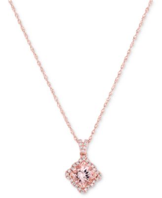 Macy's - Morganite (1 ct. t.w.) & Diamond (1/6 ct. t.w.) Pendant Necklace in 14k Rose Gold, 16" + 2" extender