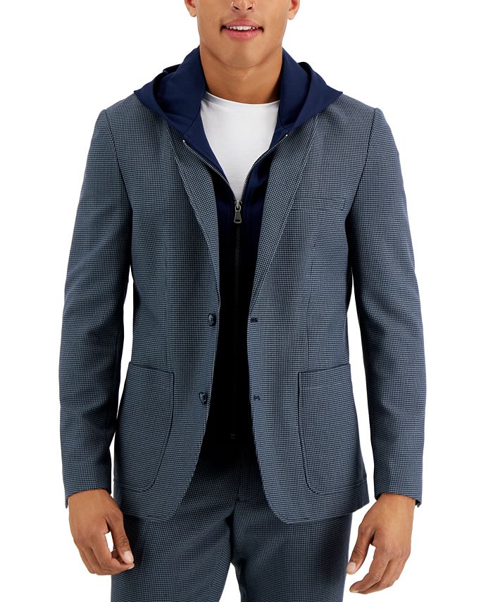 I.N.C. International Concepts Men's SlimFit Houndstooth Suit Jacket with Attached Hoodie