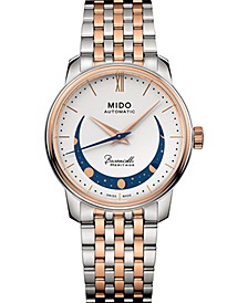 Women's Swiss Automatic Baroncelli Smiling Moon Two Tone Stainless Steel Bracelet Watch 33mm