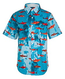 Big Boys Cloud Shark Print Woven Shirt