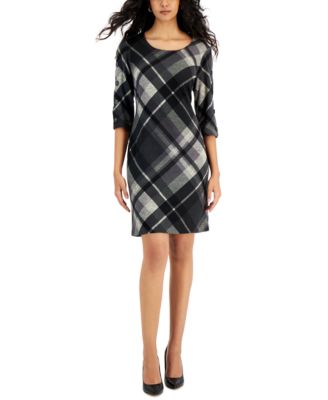 Printed Button-Sleeve Sweater Dress 