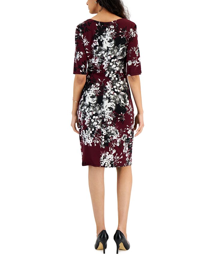 Connected Women's Floral Print Ruffled Wrap Dress Black Size 4