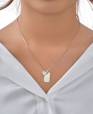 Women's Tag and Cubic Zirconia Heart Pendant Necklace