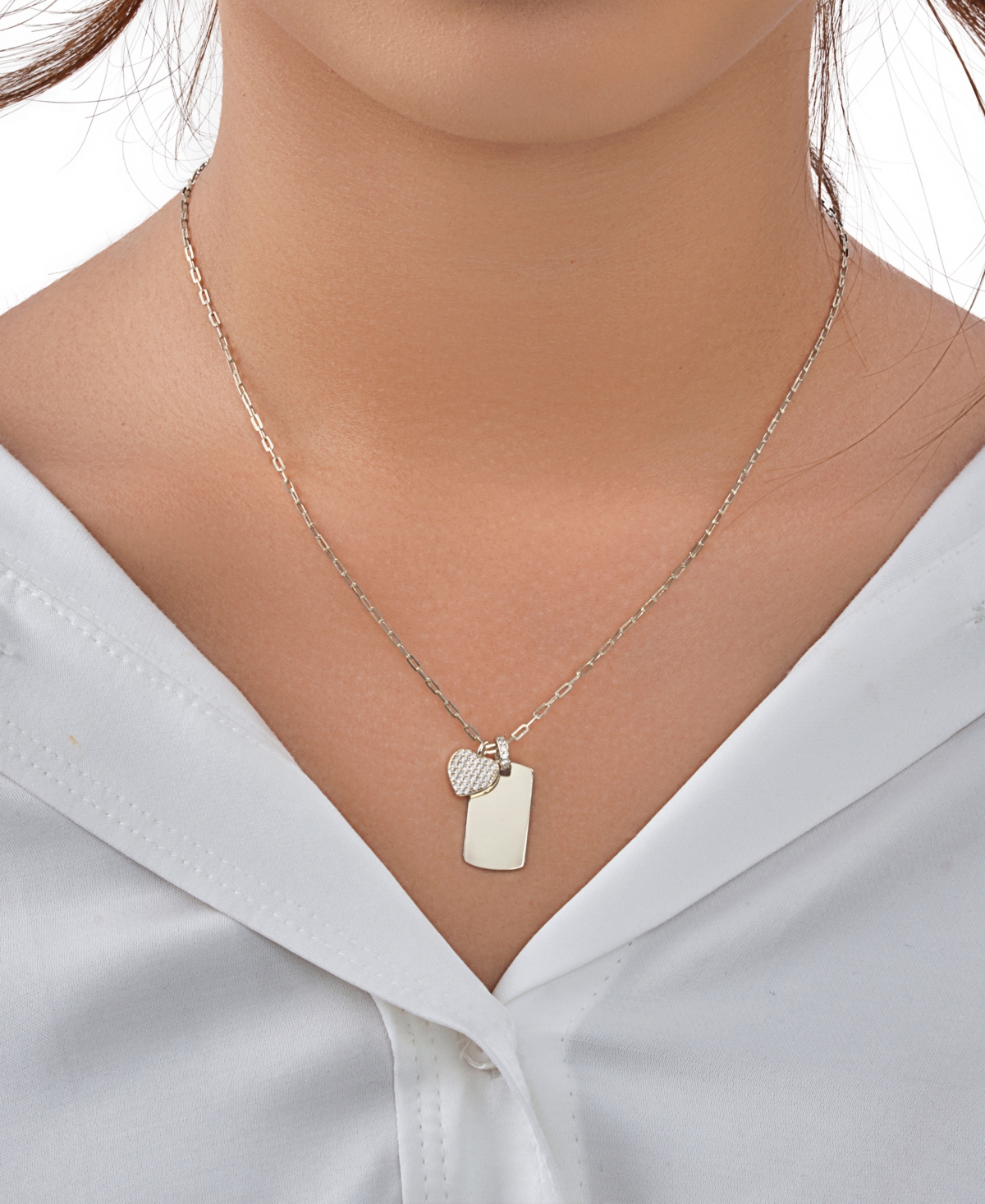 Women's Tag and Cubic Zirconia Heart Pendant Necklace