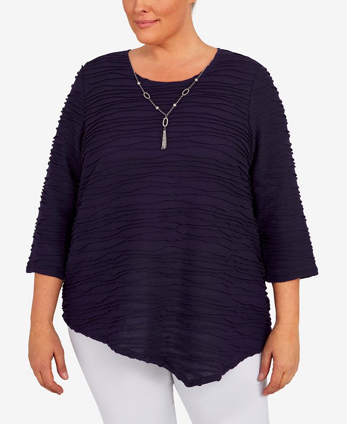 Alfred Dunner Plus Size Classics Solid Texture Top with Detachable ...
