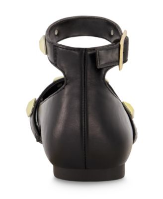 Big Girls Ankle Strap Pyramid Stud Ballet Flats