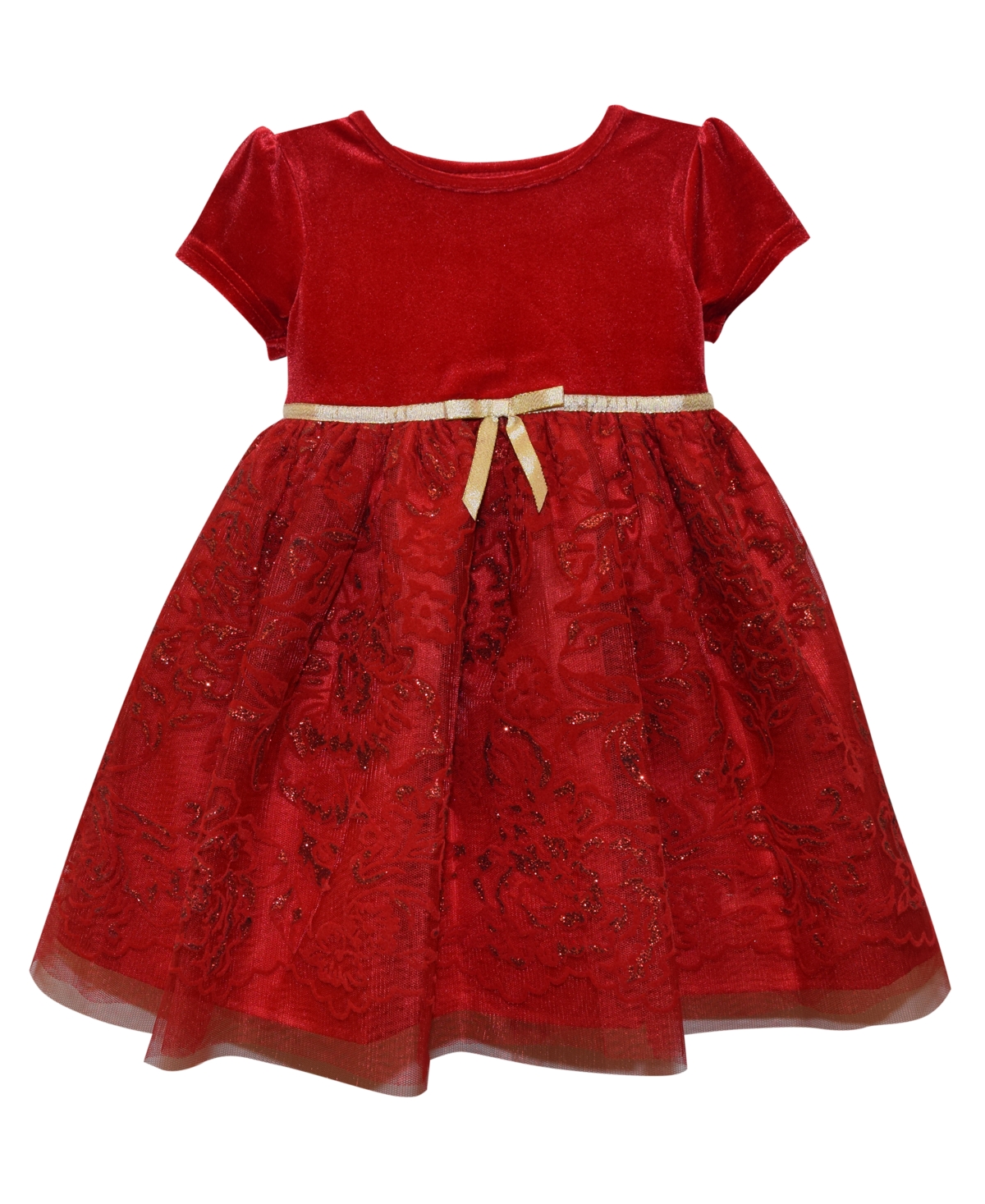 BLUEBERI BOULEVARD BABY GIRLS FIT-AND-FLARE VELVET FLOCKED LACE DRESS
