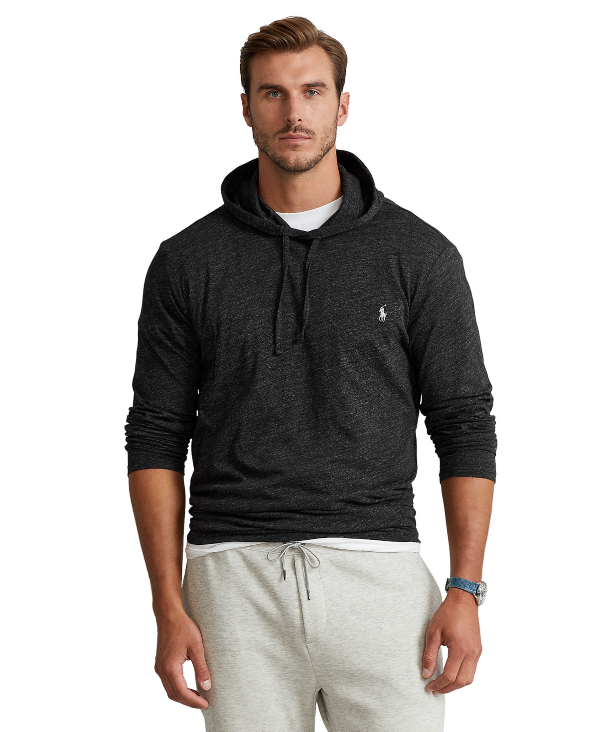 Shop Polo Ralph Lauren Men's Big & Tall Jersey Hooded T-shirt In Black Marl Heather