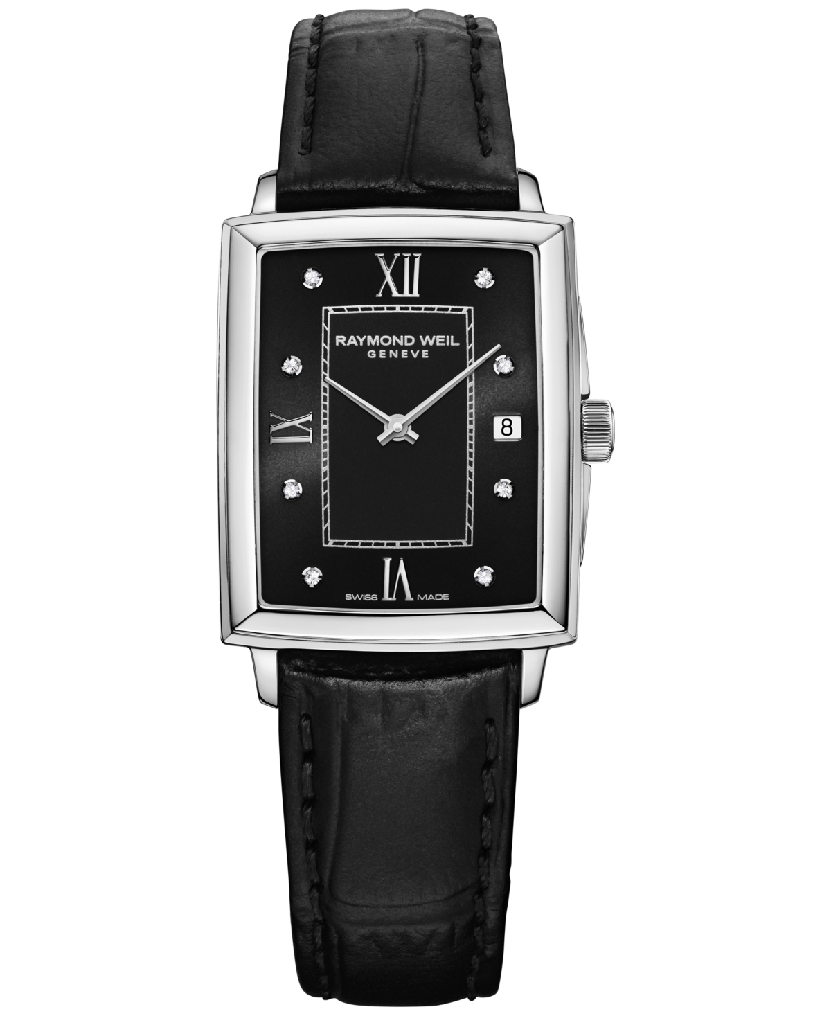 Raymond Weil Women's Swiss Toccata Diamond Accent Black Leather Strap Watch 22.6x28.1mm