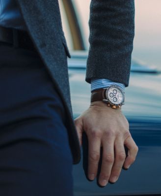 Men's Swiss Automatic Chronograph Freelancer Brown Leather Strap Watch 43.5mm