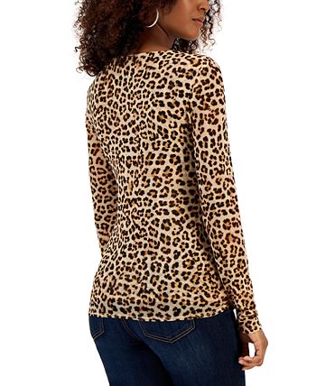 INC International Concepts Women's Animal-Print Ruched-Front V-Neck Top ...