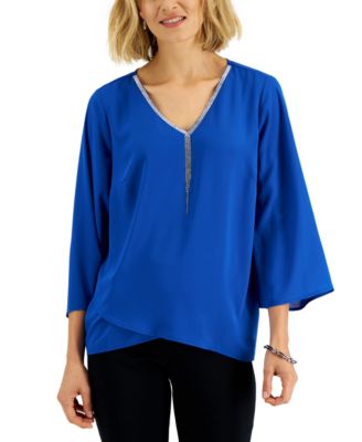 JM Collection Women's Rhinestone-Trim 3/4-Sleeve Top, Created for Macy ...