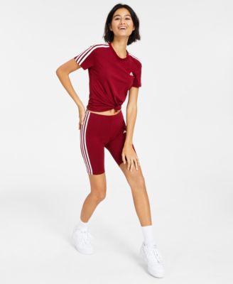 Adidas Womens Essentials 3 Stripe T Shirt Biker Shorts