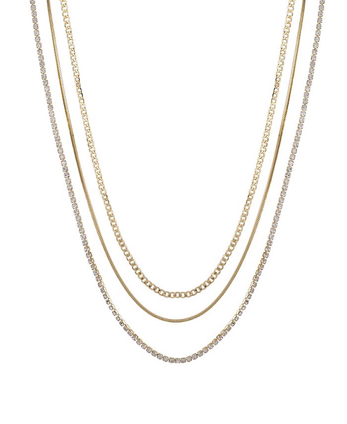 Unwritten 14K Gold Flash Plated Crystal 3-Piece Layered Chain Necklace ...