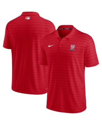 Men's Red Washington Nationals Authentic Collection Striped Performance Pique Polo Shirt