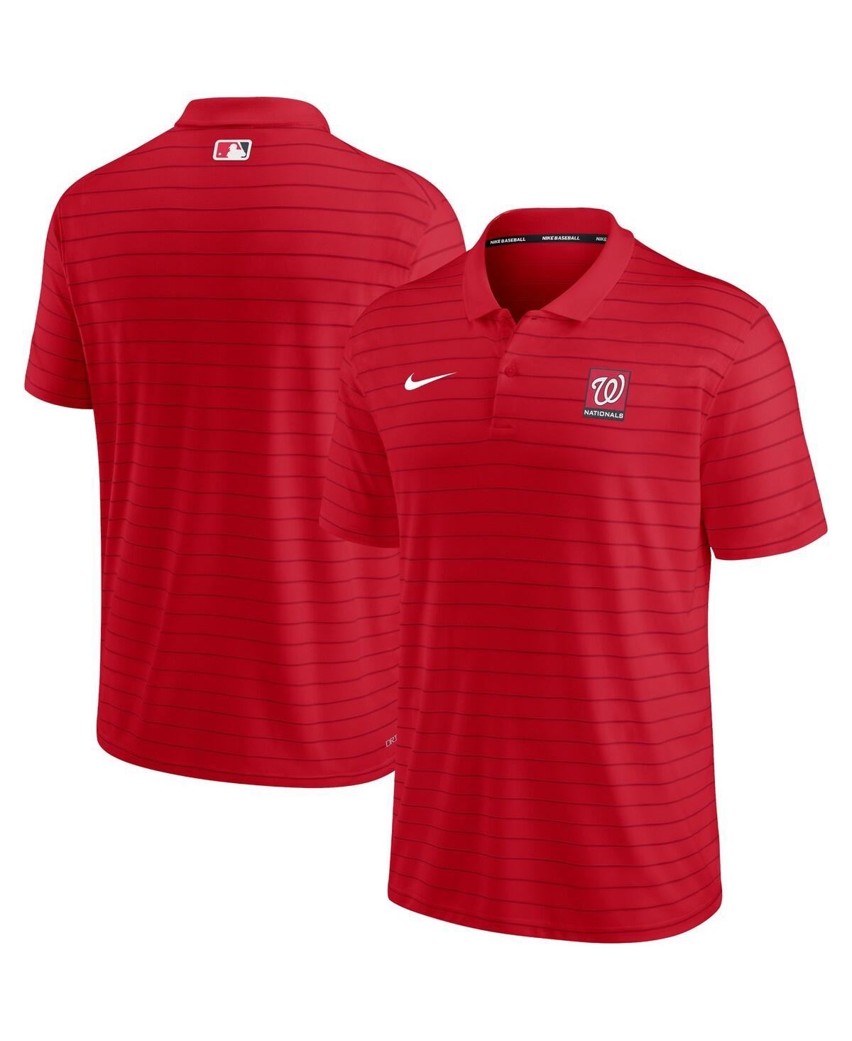 Shop Nike Men's  Red Washington Nationals Authentic Collection Striped Performance Pique Polo Shirt