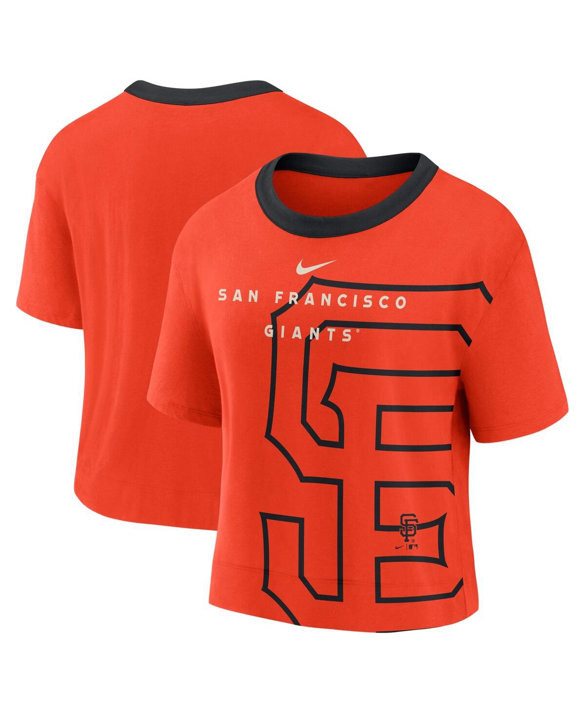 Nike Women's  Orange And Black San Francisco Giants Team First High Hip Boxy T-shirt In Orange,black