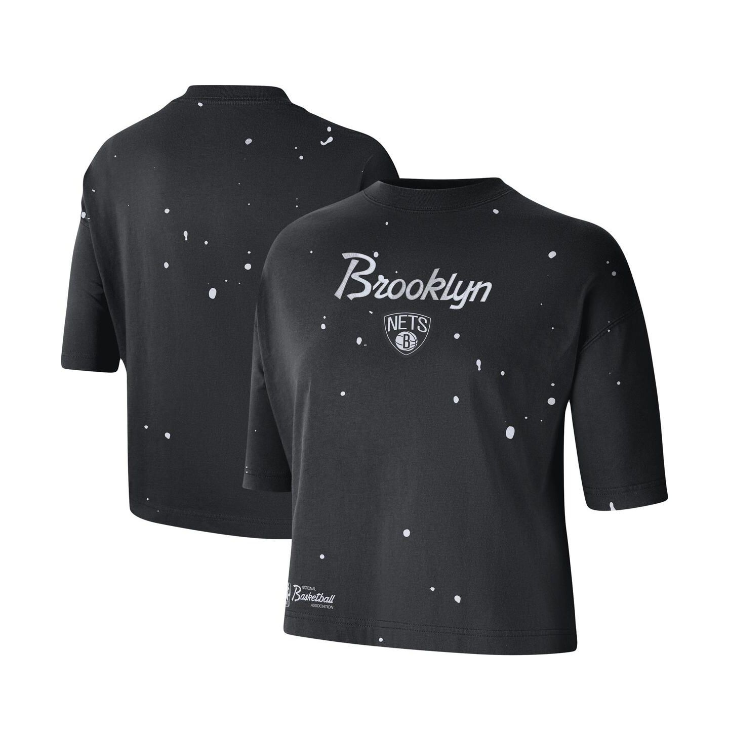 Женская футболка Nike Black Brooklyn Nets Courtside Splatter Cropped — фото 1