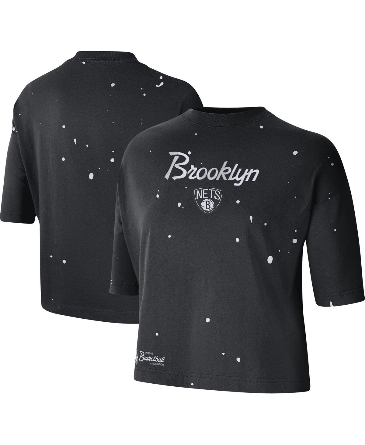 Shop Nike Women's  Black Brooklyn Nets Courtside Splatter Cropped T-shirt