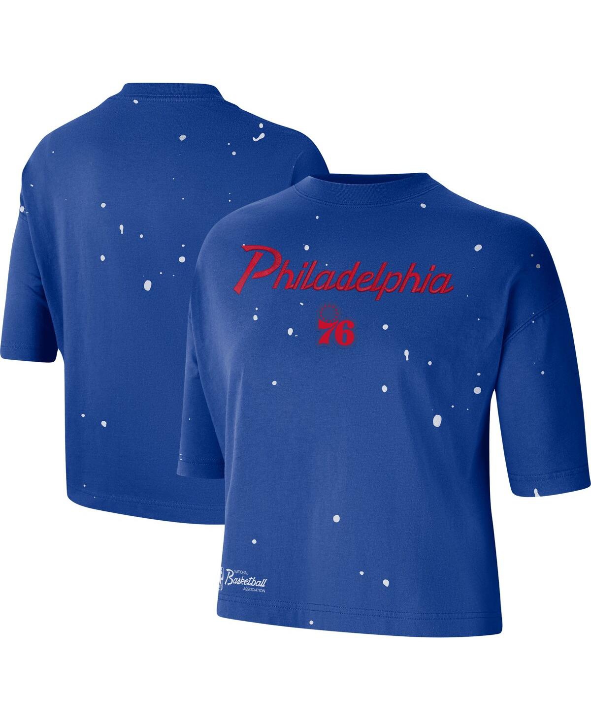 Nike Royal Philadelphia 76ers Courtside Splatter Cropped T-shirt In Royal