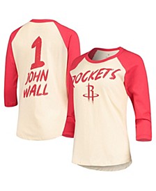 Women's Branded John Wall Cream Houston Rockets NBA 3/4-Sleeve Raglan T-shirt