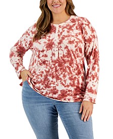 Plus Size Tie-Dyed Henley Top, Created for Macy's