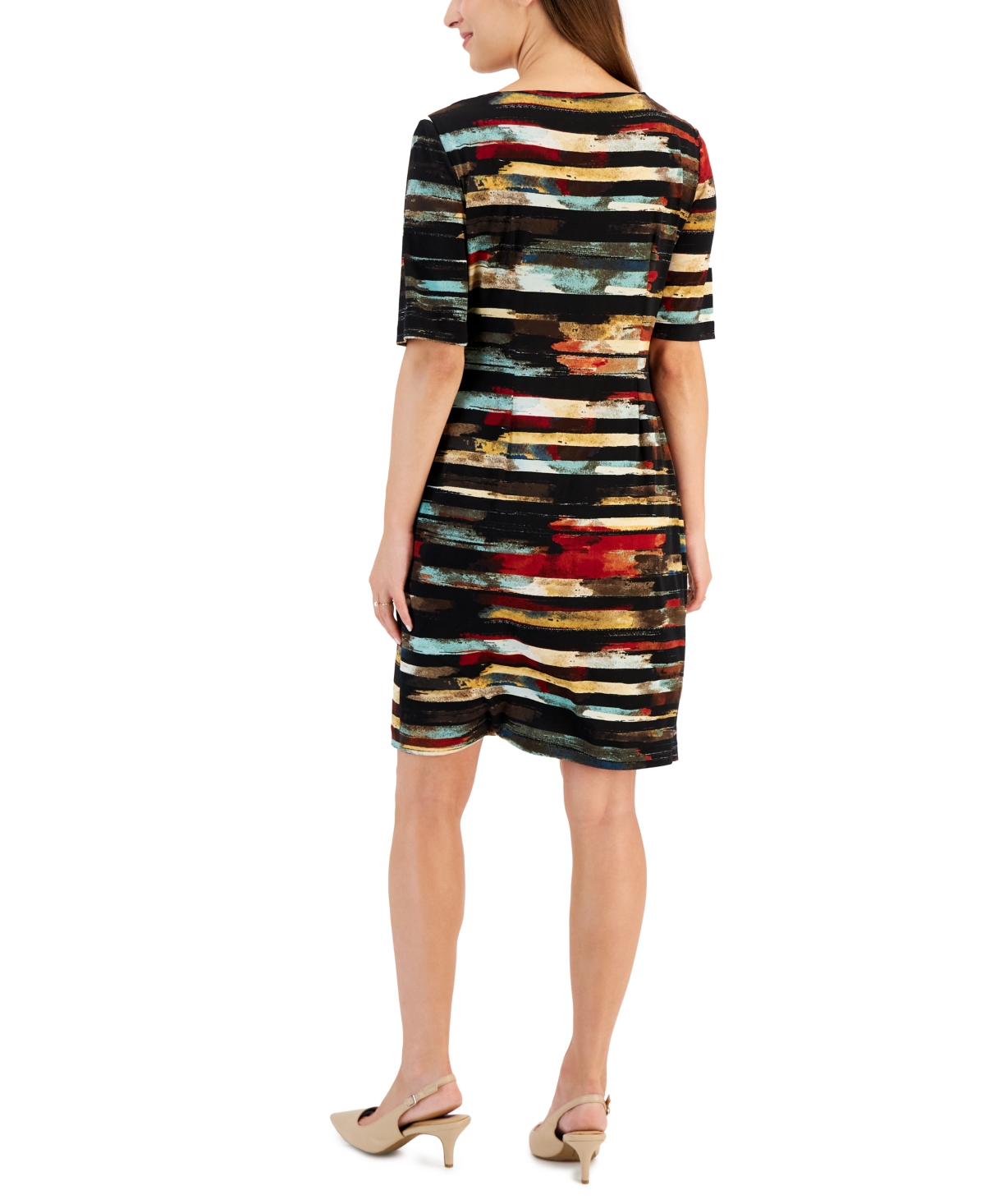 Connected Petite Zig-zag-print Dress In Rust