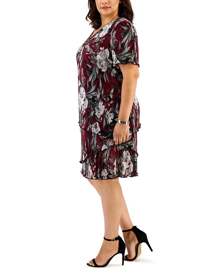 Connected Womens Plus Size Printed Jacket Dress Red Size 18w