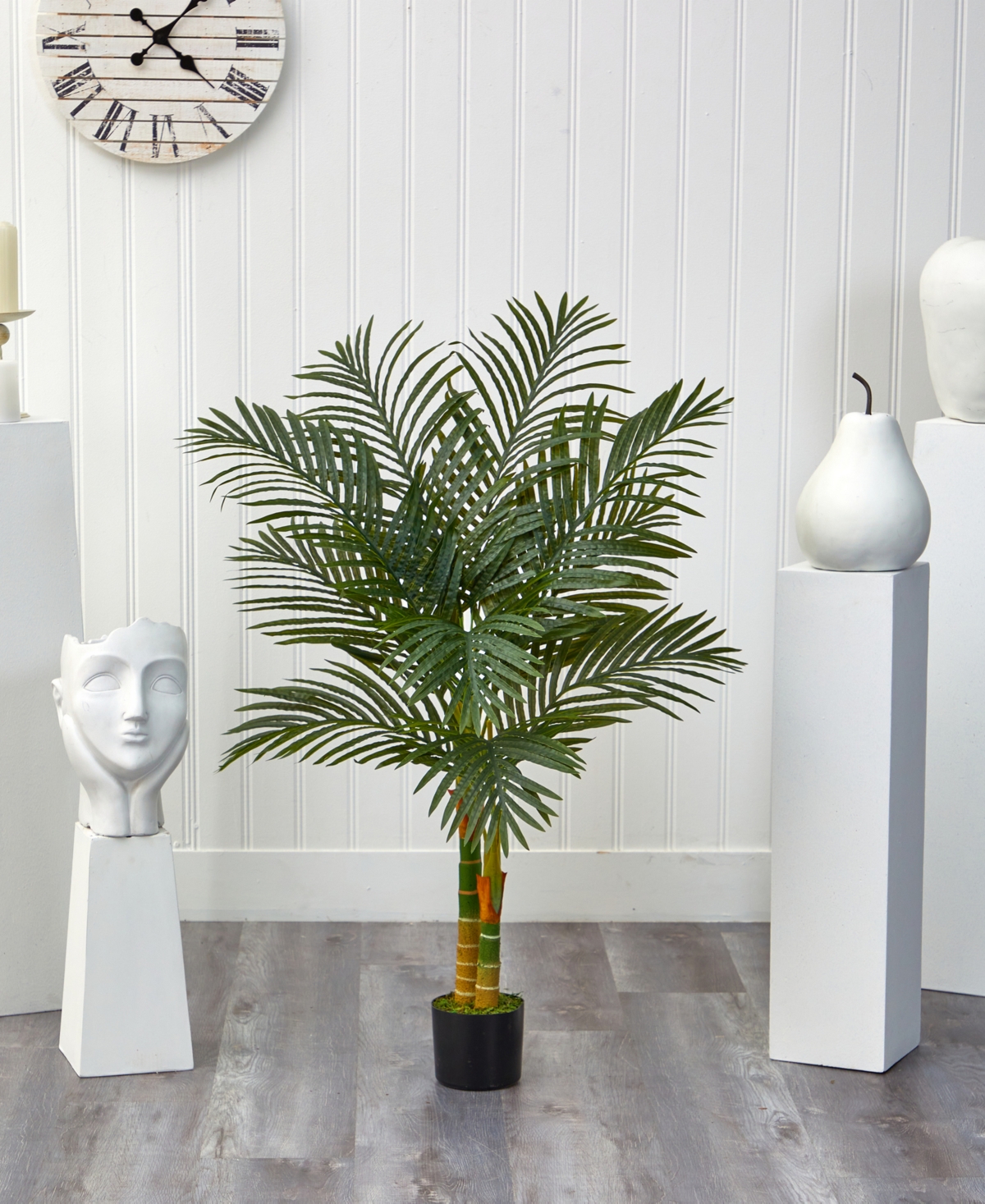 NEARLY NATURAL 4' DOUBLE STALK GOLD-TONE CANE ARTIFICIAL PALM TREE 