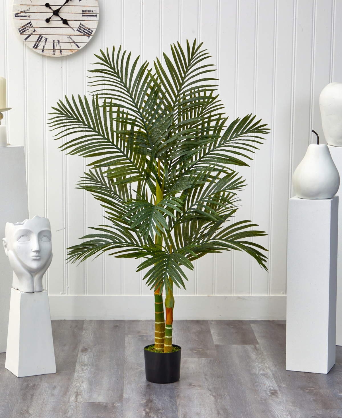 NEARLY NATURAL 5' DOUBLE STALK GOLD-TONE CANE ARTIFICIAL PALM TREE 