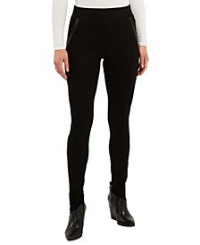 Juniors' Faux-Leather-Trim Pull-On Pants