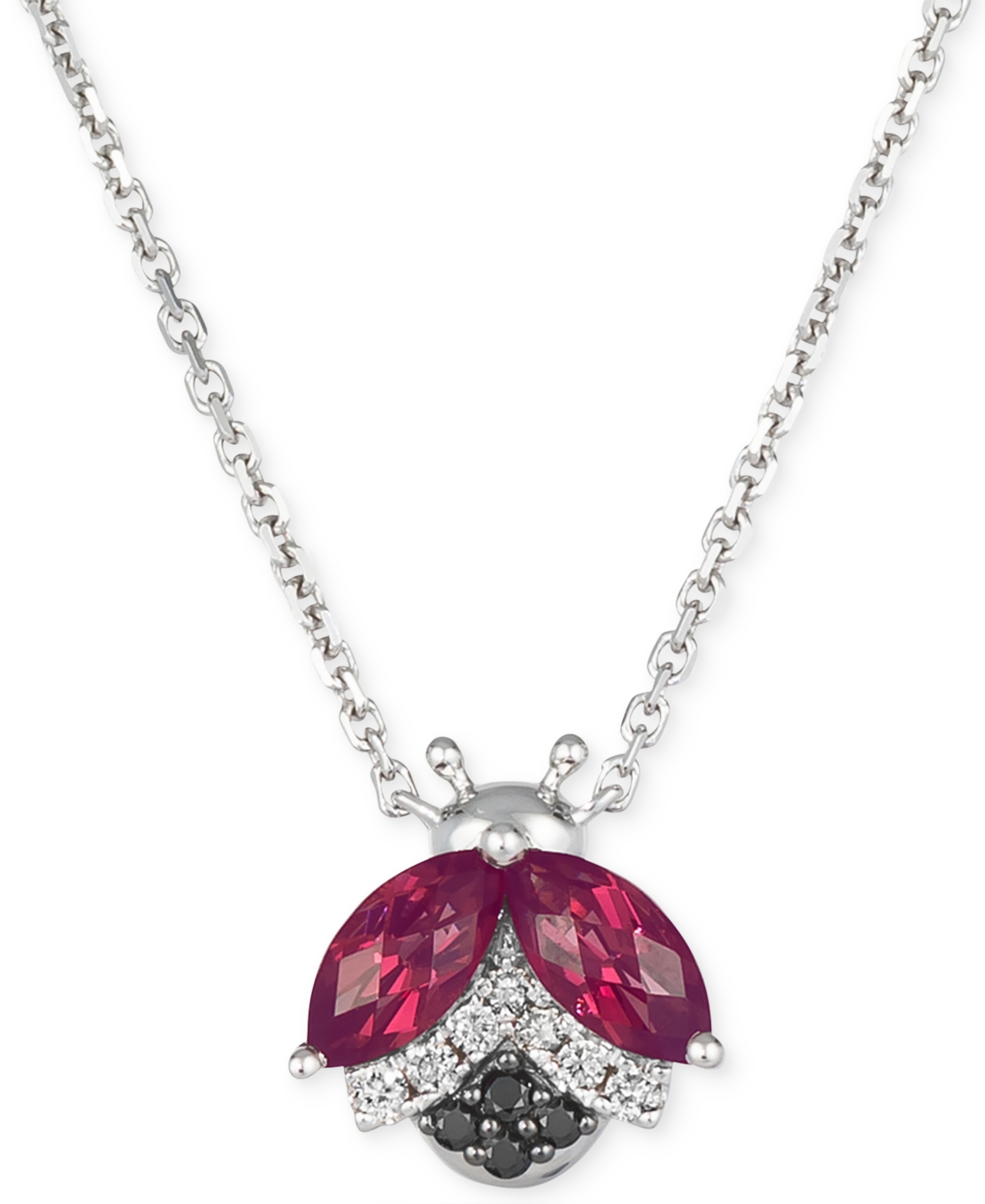 Raspberry Rhodolite (1-1/6 ct. t.w.) & Diamond (1/10 ct. t.w.) Ladybug Adjustable 19" Pendant Necklace in 14k White Gold - Rhodolite