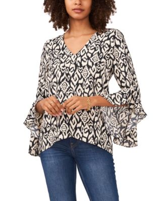 Vince Camuto Women's Flutter Sleeve V-neck Etched Geo Blouse - Macy's