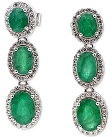 Emerald (3-1/3 ct. t.w.) & White Topaz (1-1/10 ct. t.w.) Triple Drop Earrings in Sterling Silver (Also in Tanzanite)