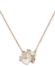 Gold-Tone Cubic Zirconia, Imitation Pearl & Mother-of-Pearl Flower Cluster Pendant Necklace, 17" + 3" extender