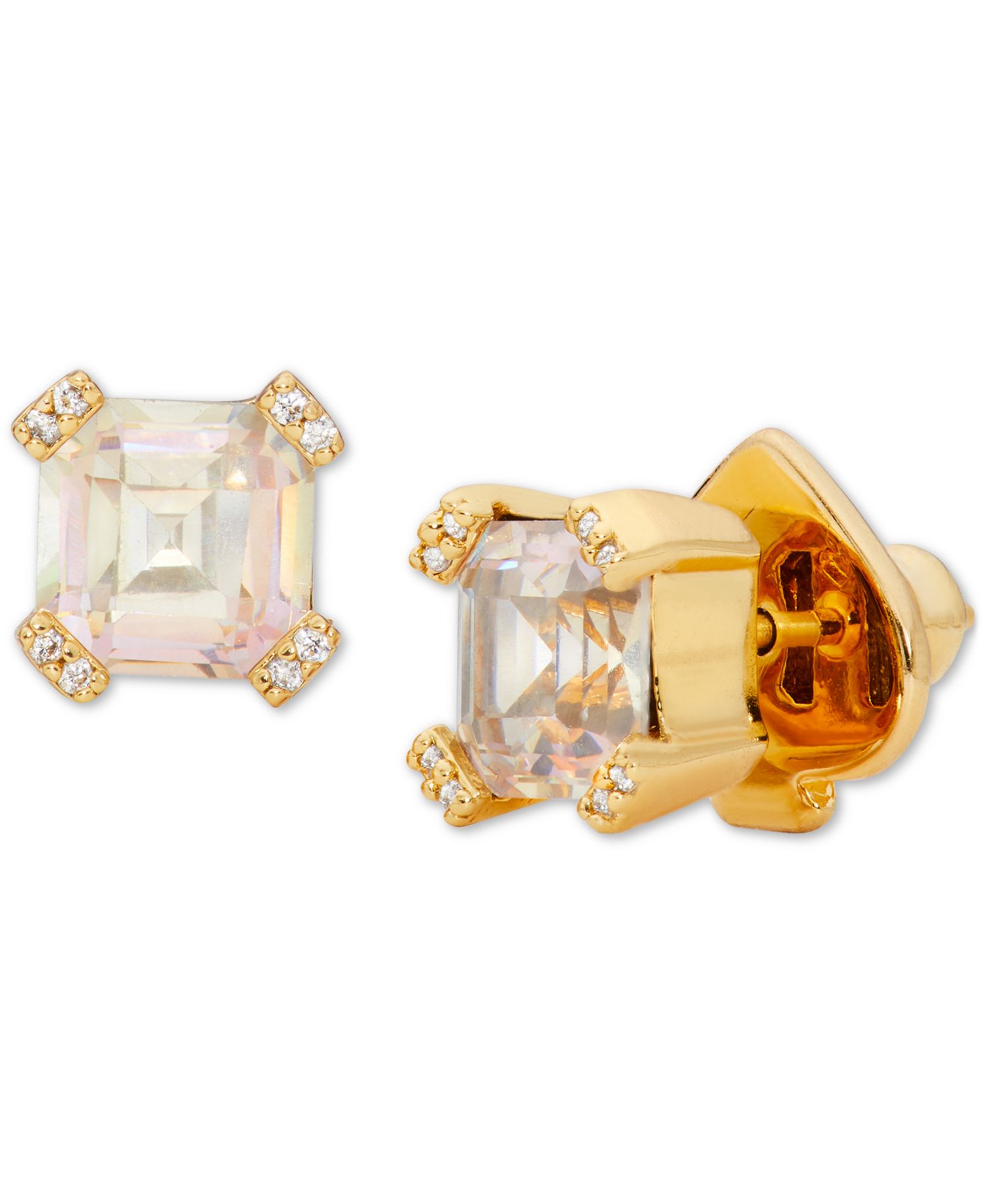 Pav&eacute; & Square Cubic Zirconia Stud Earrings