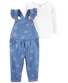 Baby Girls Long Sleeve T-shirt and Floral Overall Set, 2 Piece