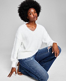 Women's V-Neck Long-Sleeve Eyelash Sweater