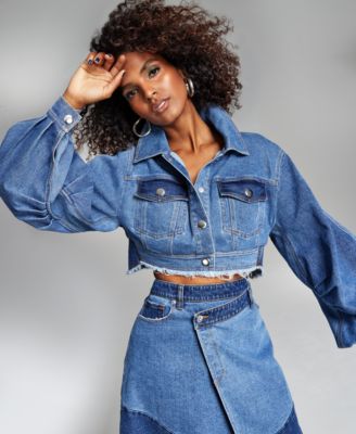 INC International Concepts Ade Samuel for INC Women's Balloon-Sleeve Cropped Denim Jacket, Created for Macy's