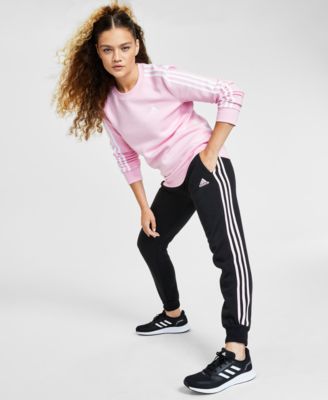 Adidas Womens 3 Stripe Cotton Fleece Sweatshirt Jogger