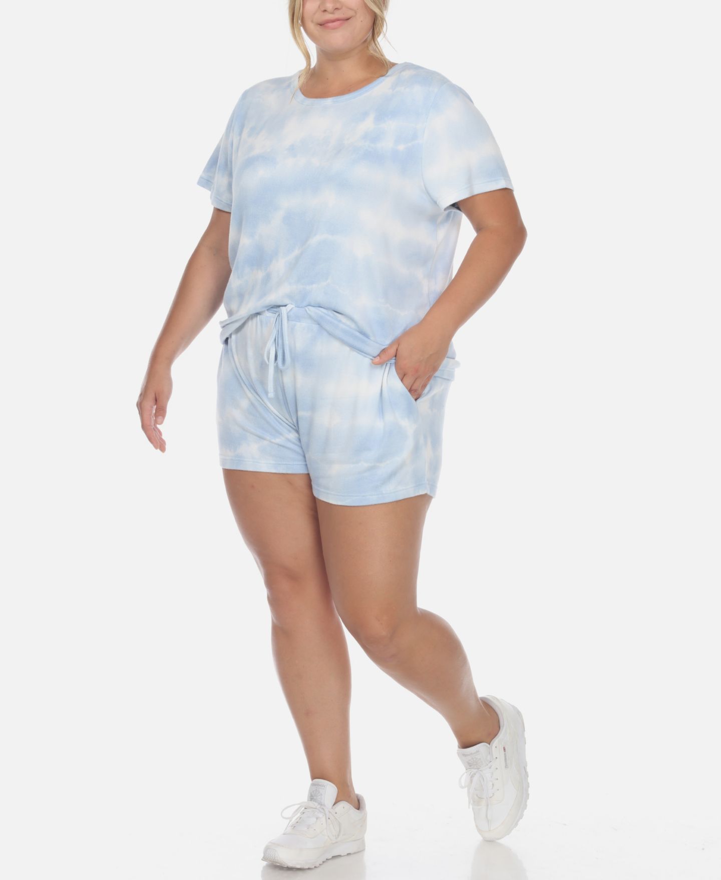 Женские шорты White Mark Plus Size 2 Piece Top Shorts Lounge Set, цвет: Синий — фото 4