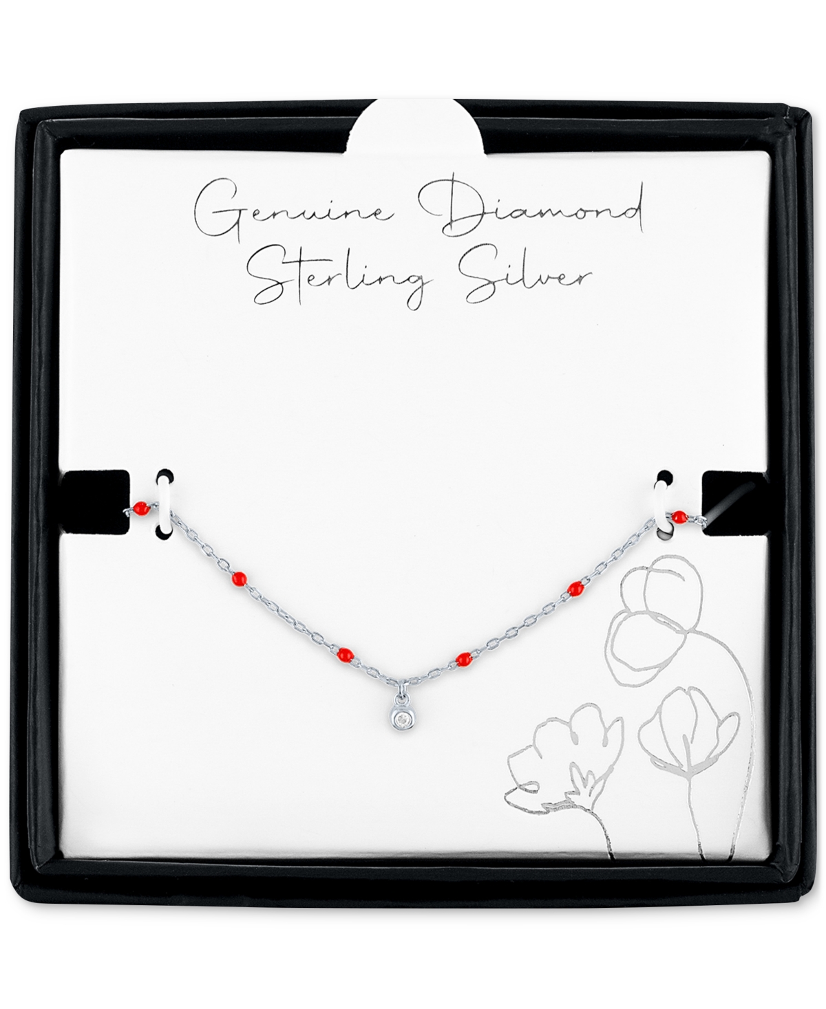 Diamond Accent Bezel & Enamel Bead Bracelet or 14k Gold-Plated Sterling Silver - Sterling Silver