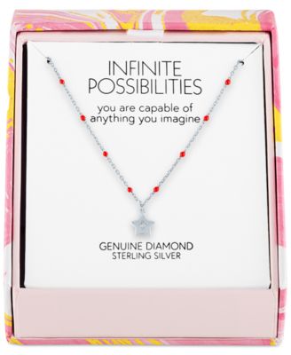 Diamond Accent Star Enamel Bead 18" Pendant Necklace in Sterling Silver or 14k Gold-Plated Sterling Silver