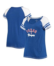 Women's Royal Texas Rangers Curvy Colorblock Tri-Blend Raglan V-Neck T-shirt