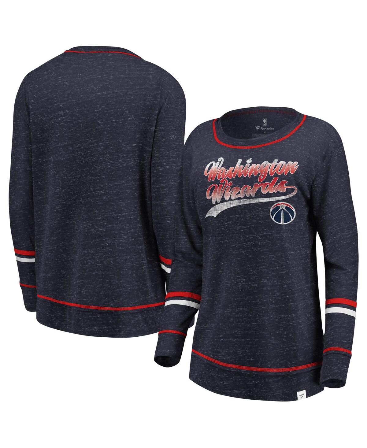 Shop Fanatics Women's  Navy And Red Washington Wizards Dreams Sleeve Stripe Speckle Long Sleeve T-shirt In Navy,red