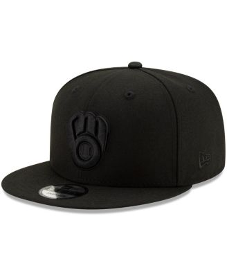 Men's Milwaukee Brewers Black on Black 9FIFTY Snapback Adjustable Hat - Black