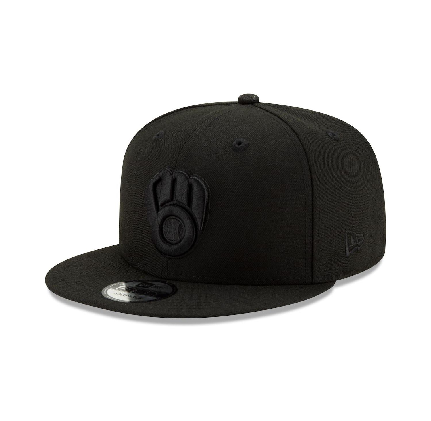 Men's Milwaukee Brewers Black on Black 9FIFTY Snapback Adjustable Hat - Black